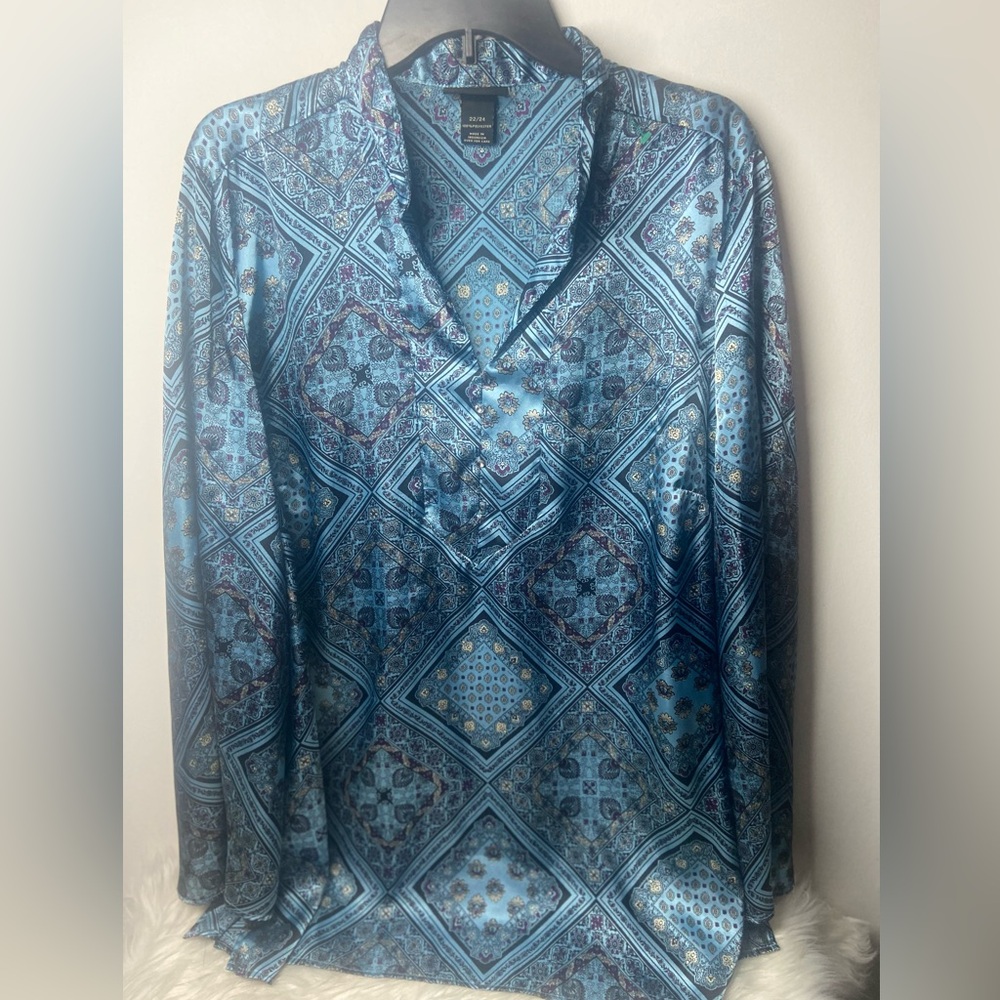 Lane Bryant Blue Paisley Geometric Blouse